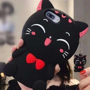 Black Cartoon Cat Phone Case for iPhone 14 Pro